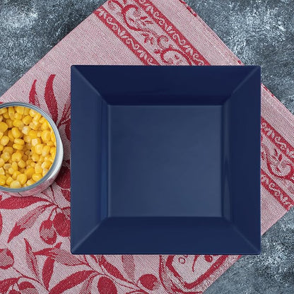 Smarty Had A Party 120 Midnight Dream Blue Square 9.5" Dinner Plates, Fancy Disposable, Deluxe Quality, Hard Plastic, Party & Wedding Plates