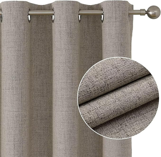 Joydeco Linen Blackout Curtains for Bedroom and Living Room, Faux Linen Look Black Out Grommet Textured Thermal Insulated Room Darkening Curtain 1 Panel Room Divider Curtains (Custom Size and Color)
