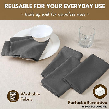 Native Fab Solid Cloth Napkin Set of 4, 100% Cotton, Washable, Reusable Dinner Cloth Napkin 17x17 inches, Table Decor Napkins for Dinner, Events, Grey