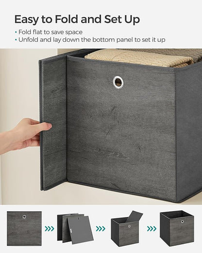 SONGMICS Storage Cubes, Set of 6 Storage Bins with Handles, Foldable Oxford Fabric and Non-Woven Fabric Storage Boxes, 13 x 13 x 13 Inches, Fit Cube Storage Unit, Misty Gray URFB133G01