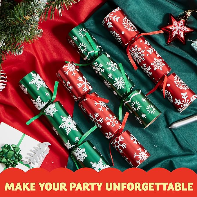 JOYIN 12 Pack Christmas Non-Snap Party Favor, Red & Green Snowflake Party Table Favor Includes Party Hat, Jokes & Gifts, Xmas Gifts Prizes for Christmas Holiday Dinner Traditions Supplies
