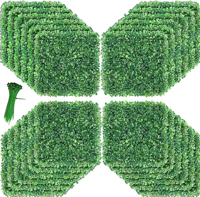 ZXMOTO 10" x 10" Artificial Boxwood Hedge Panels 48PCS, Privacy Hedge Screen Faux Boxwood for Outdoor, Indoor, Garden, Fence, Backyard and Decor
