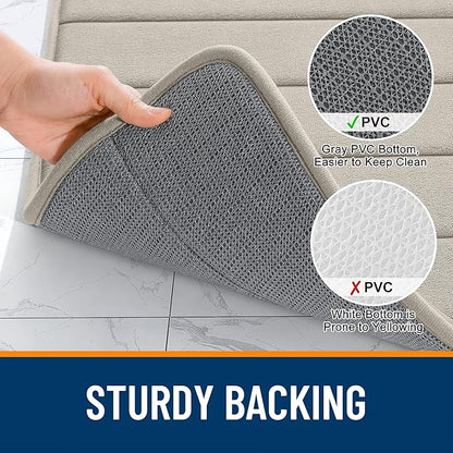 OLANLY Memory Foam Long Bathroom Rugs Runner 47x24, Super Soft Absorbent Bath Mat, Quick Dry, Machine Washable Shower Floor Rugs, Bathmat Carpet, Bathroom Home Decor Accessories, Warm Taupe