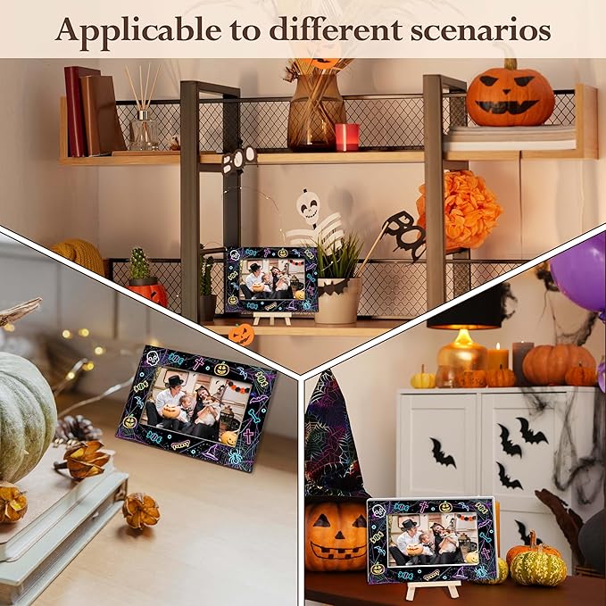 Halloween Picture Frame, 4×6 Pumpkin Wooden Photo Frame for Home Decor Tabletop Display, Web Gifts for Family Friends - A03