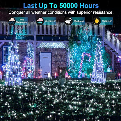 750 LED Christmas Lights - Outdoor Use, 246ft with 8 Modes, IP44 Waterproof for Xmas Patio, Yard, Fence, Deck, Balcony, Garden Decor - Cool White