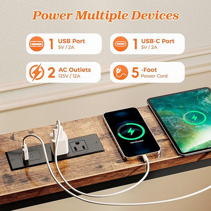 SUPERJARE 118.1 Inch Sofa Table with 2 Power Outlets and USB-C Port, 5.9 Inch Narrow Console Table with Storage, Extra-Long, for Entryway Hallway Couch Behind Sofa, Small Spaces, Rustic Brown