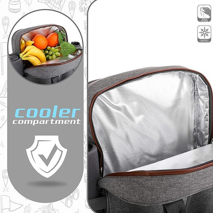 ALLCAMP Picnic Backpack - Insulated Cooler Bag with Compartment, Detachable Wine Glass Holder, Throw Blanket & Cutlery Set, 2 Person Picnic Set for Family Outings, Couple Gifts (Gray)