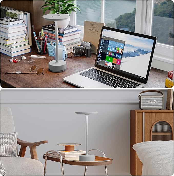 Rechargeable Table Lamps Cordless, Portable 5000mAh Outdoor Table Light, 3 Color Stepless Dimming LED Table Lamp with Memory Function, for Home/Dinner/Patio/Restaurant.(Light Gray)