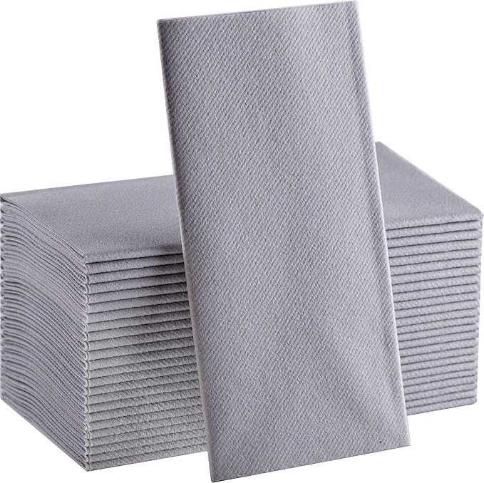 Silver Paper Napkins | Linen Feel Guest Disposable Cloth Like Dinner Napkins | Hand Towels | Soft, Absorbent, Paper Hand Napkins for Kitchen, Bathroom, Parties, Weddings, Dinners | 50 Pack