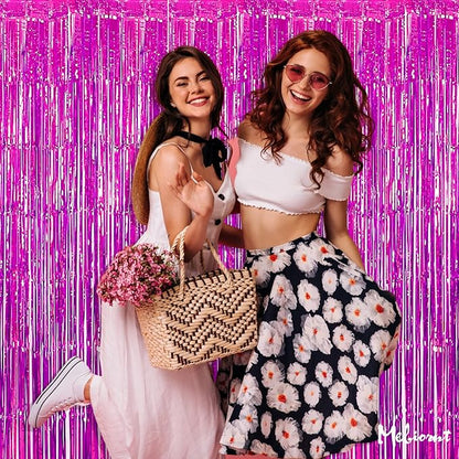 4 Pack Fuchsia Fringe Curtain Backdrop, 3.2Ft x 8.2Ft Metallic Tinsel Foil Fringe Streamers Background for Photo Booth Birthday Wedding Baby Shower Carnival Easter Mother’s Day Party Decorations