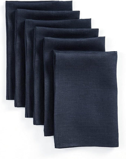 Solino Home Navy Blue Linen Napkins Set of 6-100% Pure Linen Dinner Napkins 20 x 20 Inch for Fall, Autumn, Christmas, Holiday, Winter, New Year - Fete