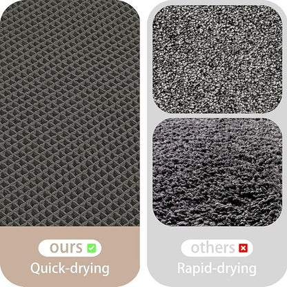 Waffle Bath Mat Non Slip, Boho Runner Rug, Super Absorbent Quick Dry Long Bath Runner Bathroom, Soft Farmhouse Bath Rug with Tassels, Washable Shower Mats for Floor 24"x48", Dark Grey