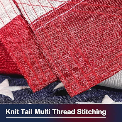 Knit Polyester American Flag 5x8 FT Outdoor Heavy Duty Luxury TearProof Series, American Flags 5x8 for Outside, USA US Flag with Wind Tunnel and Glow Effect, Embroidered Stars, Brass Grommets