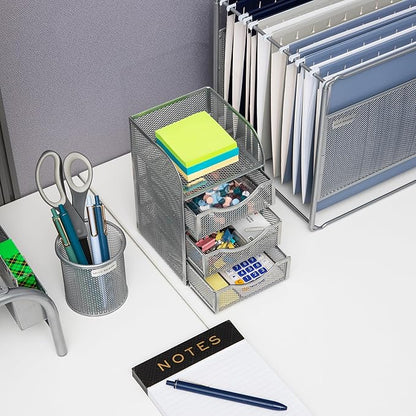 Mind Reader Desktop Accessory Storage, Paper Binder Clip Basket, Workspace, Office, Metal Mesh, 4.75"L x 5"W x 8"H, Silver