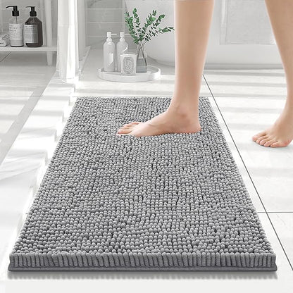 Smiry Luxury Chenille Bathroom Rugs 24x16, Extra Soft and Absorbent Shaggy Bath Mat, Machine Washable, Non-Slip Plush Carpet Runner for Tub, Shower, and Floor, Home Decor Accessories, Grey
