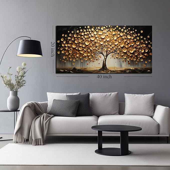 Tree Canvas Wall Art for Living Room Gold Wall Art for Bedroom Above Bed Home Office Print Wall Decor 20 x 40 Inch