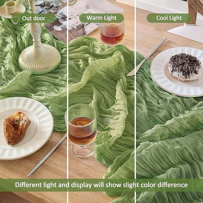 12 Pack Cheesecloth Table Runner 120 Inch Boho Rustic Gauze 10 FT Sage Green Cheese Cloths Table Runners Decorations for Spring Summer Birthday Party Baby Shower Wedding Holiday Home Decor