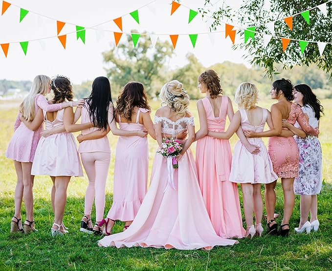 100 Feet 60 Pcs Green White and Orange Pennant Banner Flag String Hanging Triangle DIY Flag, Bunting Streamer Decorations for Grand Opening, Birthday, Wedding Celebration (Green White & Orange)