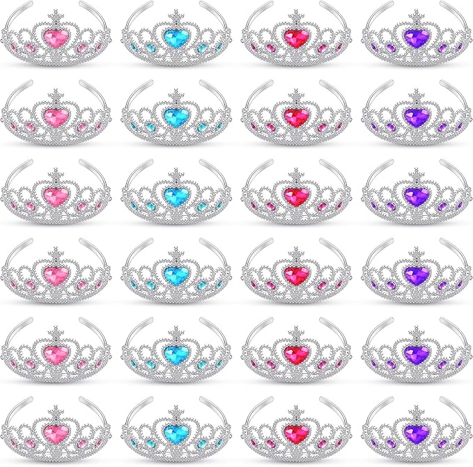 Zhanmai 24 Pcs Tiara Crown Set Princess Crown for Girls Plastic Tiaras Dress up Costume Party Favor Accessories Kid Birthday (Blue, Purple, Pink, Rose Red)
