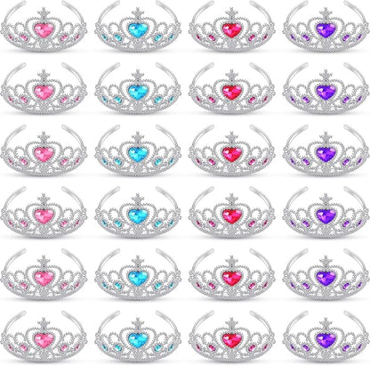Zhanmai 24 Pcs Tiara Crown Set Princess Crown for Girls Plastic Tiaras Dress up Costume Party Favor Accessories Kid Birthday (Blue, Purple, Pink, Rose Red)