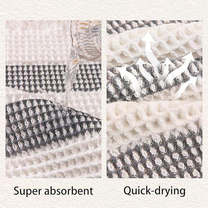 Waffle Bath Mat Non Slip, Boho Bathroom Rug, Super Absorbent Quick Dry Bathroom Mat, Soft Farmhouse Bath Rug with Tassels, Small Washable Shower Mats for Floor 20"x32", White and Grey