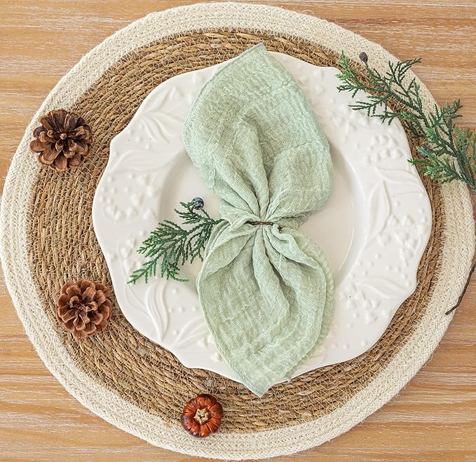 Cheesecloth Napkins 17x17 Inches Cloth Napkins Handmade Reusable Washable for Dinner Wedding Baby Bridal Shower Party Boho Decorations Bulk Set of 6 Sage Green
