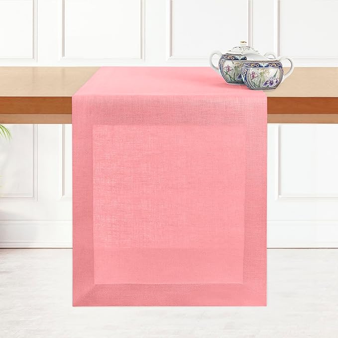 D'Moksha Homes Linen Dusty Pink Table Runner 120 Inches Long - 100% Pure Linen Dining Table Runner 14 x 120 Inch for Winter, Christmas, Holiday - Machine Washable