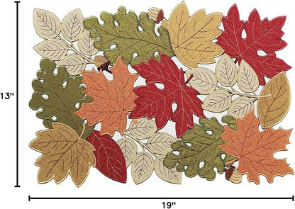 KEVA Fall Placemats Set of 4, 13inch x 19inch, Fall Decorations for Home Kitchen Dining Table, Thanksgiving Harvest Autumn Maple Leaves Embroidered Placemats