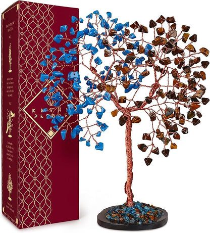 Crystal Tree for Home and Office Decoration, Pink Tiger Eye & Turquoise Healing Stones Handmade Tree of Life for Positive Energy, Money, Good Luck, Christmas Decor, Birthday Gifts for Women, Mom