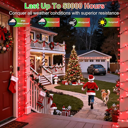 350LED 90FT Christmas Lights Indoor Outdoor, 12 Modes Red Outdoor String Lights with Timer Dimmable, Waterproof Green Wire Christmas String Lights for Tree Xmas Patio Fence Balcony Garden Party Decor