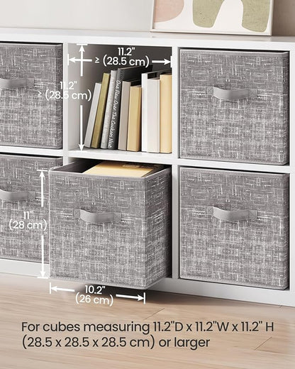 SONGMICS Storage Cubes, 11-Inch Non-Woven Fabric Bins with Double Handles, Set of 6, Closet Organizers for Shelves, Foldable, for Clothes, Taupe UROB026K01