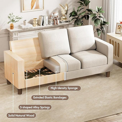 VICTONE Convertible Sectional Sofa Couch, 3 Seat L-Shaped Sofa with Linen Fabric Ottoman Small Couch for Small Apartments, Living Room and Office (Linen Fabric, White)