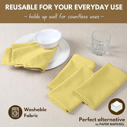 Native Fab Cloth Napkin Set of 12, 100% Cotton, Washable, Reusable Dinner Cloth Napkin 17x17 inches, Table Decor Napkins for Dinner, Events, Sandal Yellow