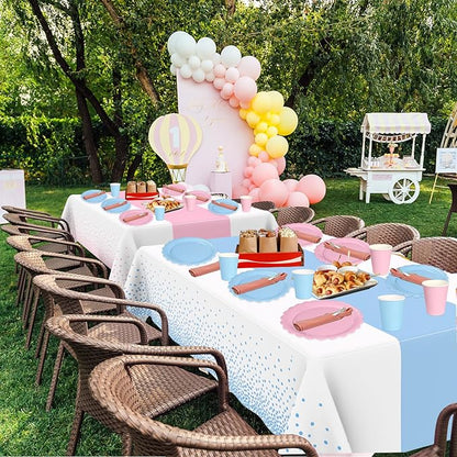 WNINK 2 Pack Pink and Blue Tablecloths, Gender Reveal Disposable Plastic Waterproof Table Cover for Boy or Girl Gender Reveal Party, Baby Shower, Birthday Party Decorations 54" x 108"