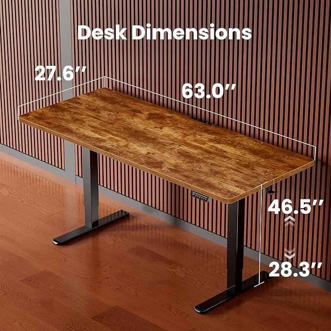 ErGear Height Adjustable Electric Standing Desk, 63 x 28 Inches Sit Stand up Desk, Memory Computer Home Office Desk, Vintage Brown