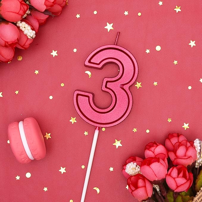 PHD CAKE 2.76 Inch Luxe Red 3 Number Birthday Candles, Red Number Candles, Cake Number Candles, Party Celebration