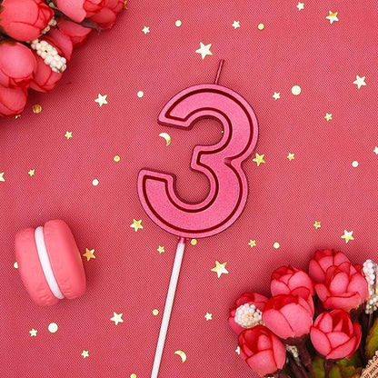 PHD CAKE 2.76 Inch Luxe Red 3 Number Birthday Candles, Red Number Candles, Cake Number Candles, Party Celebration