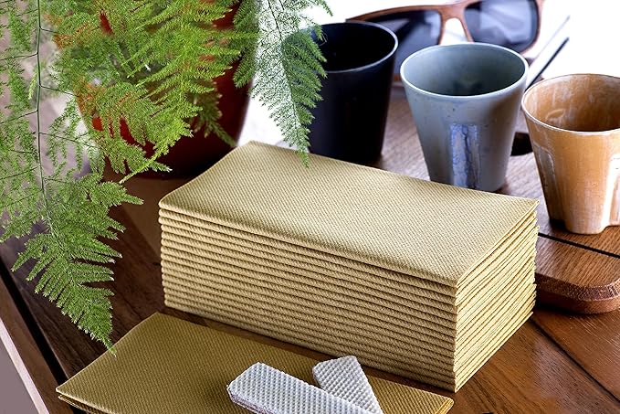 Gold Paper Napkins | Linen Feel Guest Disposable Cloth Like Dinner Napkins | Hand Towels | Soft, Absorbent, Paper Hand Napkins for Kitchen, Bathroom, Parties, Weddings, Dinners | 50 Pack