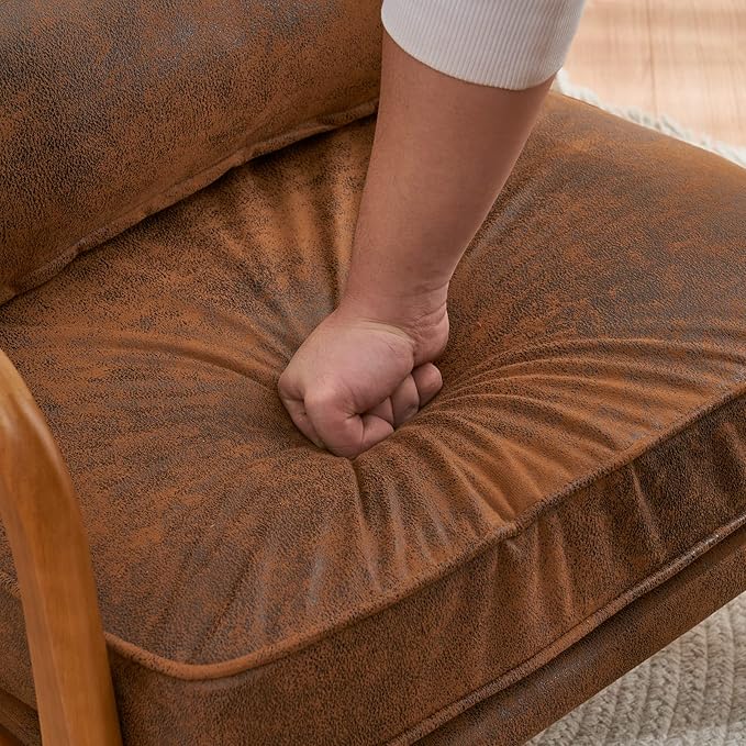 Bonnlo Microfiber Rustic Accent Chairs Set of 2, Upholstered Mid Century Modern Lounge Chairs Reading Chairs Side Sitting Chair Solid Wood Farmhouse Armchairs for Living Room, Bedroom, Guest Room