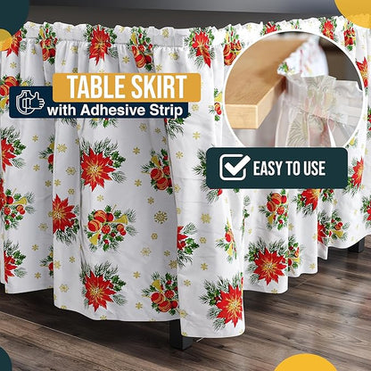 Exquisite Ruffle Table Skirt Holiday 2 Pack 14 Ft Long for Rectangle 6ft Plus or Round Tables With Adhesive Strip for Gender Reveal Decor & Happy Birthday Parties
