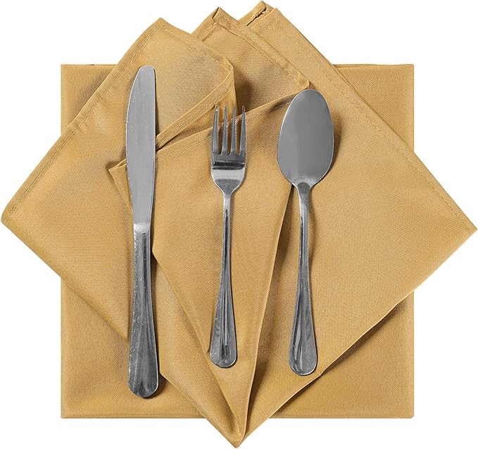 Cloth Napkins 17x17 inch Washable Polyester Dinner Napkins Soft Table Napkins for Wedding Party Dining Banquet(Gold,50PCS)
