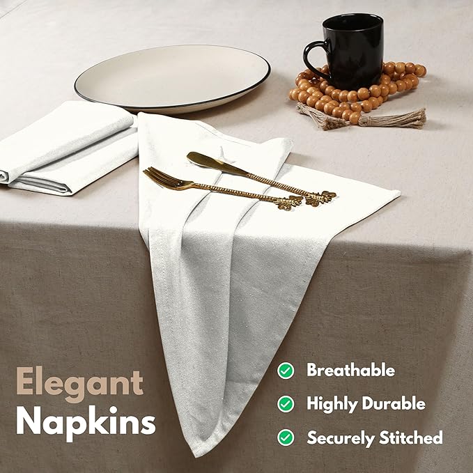 Native Fab Solid Cloth Napkin Set of 4, 100% Cotton, Washable, Reusable Dinner Cloth Napkin 17x17 inches, Table Decor Napkins for Dinner, Events, White