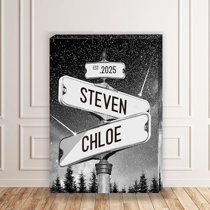 Personalized Vintage Street Sign For Couples, Custom Street Sign Canvas Poster Wall Art With Names, Gift For Valentine