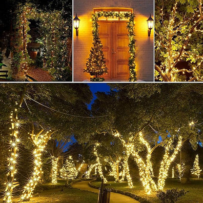 Joomer Solar String Lights Outdoor, 105FT 300 LED 8 Modes Outdoor String Lights Waterproof Fairy Tree Lights for Garden Yard Patio Christmas Decoration (Warm White)