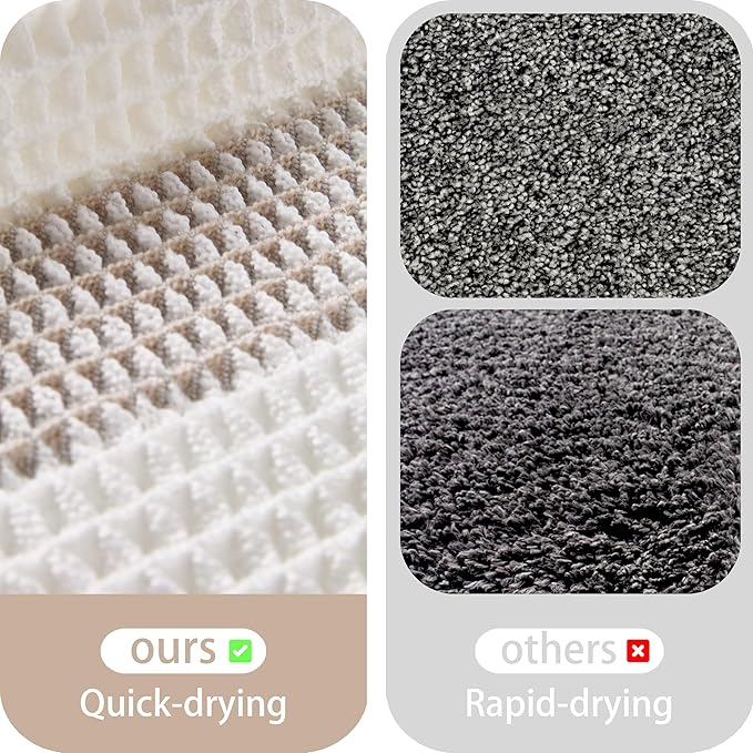 Waffle Bath Mat Non Slip, Boho Bathroom Rug, Super Absorbent Quick Dry Bathroom Mat, Soft Farmhouse Bath Rug with Tassels, Small Washable Shower Mats for Floor 20"x32", White and Taupe