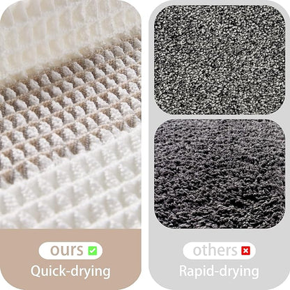 Waffle Bath Mat Non Slip, Boho Bathroom Rug, Super Absorbent Quick Dry Bathroom Mat, Soft Farmhouse Bath Rug with Tassels, Small Washable Shower Mats for Floor 20"x32", White and Taupe