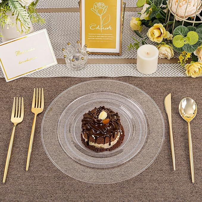 I00000 200PCS Clear Plastic Plates, Disposable Clear Plates for 100 Guests, Premium Dinner and Dessert Plate, Fancy Hard Plastic Party Plate for Wedding Christmas