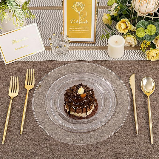 I00000 200PCS Clear Plastic Plates, Disposable Clear Plates for 100 Guests, Premium Dinner and Dessert Plate, Fancy Hard Plastic Party Plate for Wedding Christmas