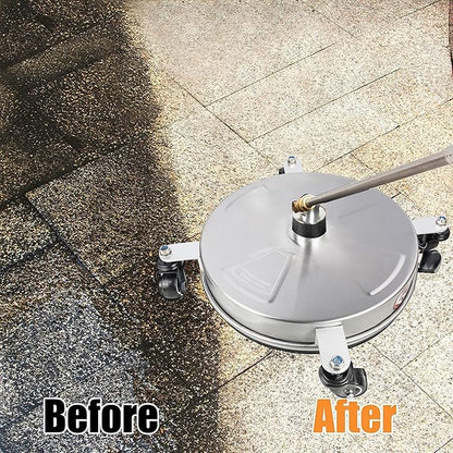 Hourleey 16" Pressure Washer Surface Cleaner, Stainless Steel Surface Cleaner with 4 Wheels for Concrete, Patio, Sidewalk, Deck, Pathway 1/4" Quick Connector, 2 Extension Wand, 4000 PSI
