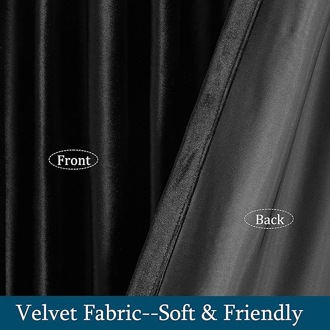 PRIMROSE Black Curtains 96 inch for Living Room Velvet Drapes Blackout Rod Pocket Back Tab Window Treatment Semi Room Darkening Decor Curtains for Bedroom Set of 2 Panels